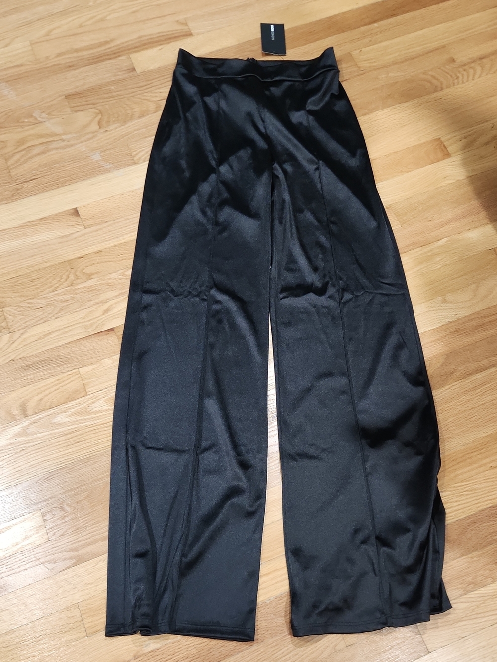 FASHION NOVA Wide Leg Satin-Feel Black Pants NWT
